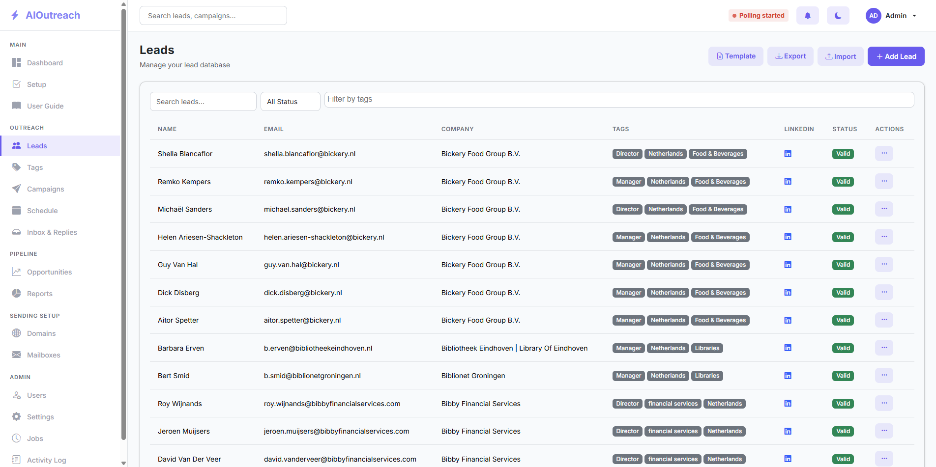 AIOutreach Lead Management Database